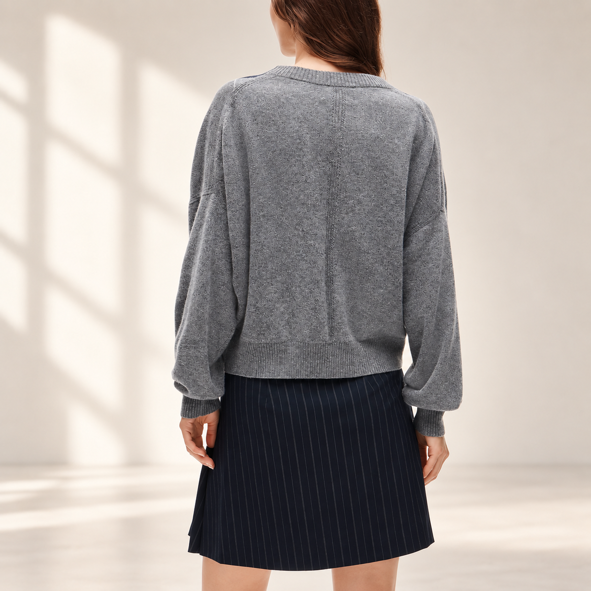 Cashmere Blouson-Sleeve Sweater in Argyle