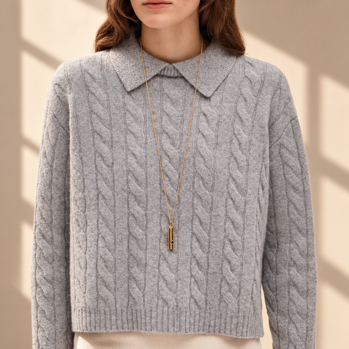 Cable-Knit Sweater Polo in Vintage Wool