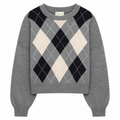 Cashmere Blouson-Sleeve Sweater in Argyle